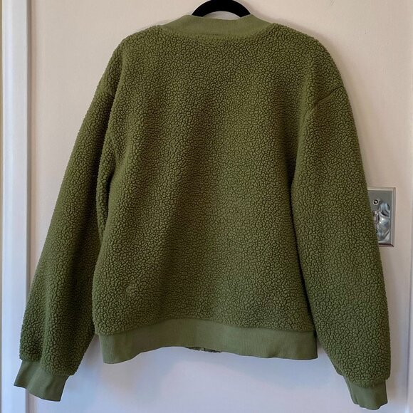 ZYIA ACTIVE Olive Green Flying V Fleece Bomber Jacket XXL Cozy Nubby Texture - Picture 4 of 8